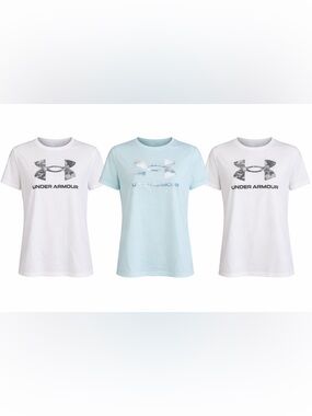 Under Armour Kids YXL Tee Bundle 3 Pack Logo Shirts White Aqua Athletic